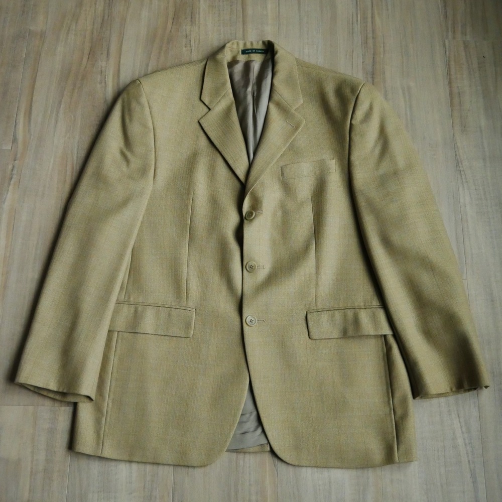 Lord & Taylor Lauren Ralph Lauren Mens 40R Tan Herringbone Wool‎ 3-Button Blazer
